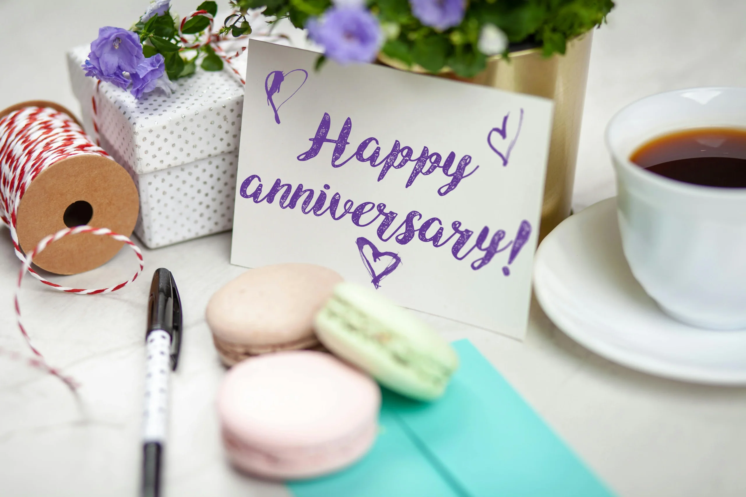 Happy anniversary - a husband sends her wife anniversary gifts